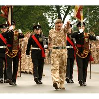 Lt Col Jonny Price, OBE, leads the contingent of The Yorkshire Regiment (1st Battalion) during the Freedom Parade in Harrogate, 2009