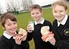 (l-r): Jadan Newby, 10, Matthew Pollard and Charlotte Hughes all aged 10 of Starbeck Community Primary School at the breakfast event 