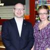 ICG PR Manager Julie Hackett with Gavin Birchall Operations Director of MedicX Pharmacy at MedicX Pharmacy Lytham