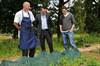 Cucina Executive chef Ian Morgan with company MD Steve Quinn and Ash Mair at Harefield's school allotment