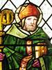 Bishop Robert Grosseteste depicted in a stained glass window by Edward Burne-Jones in St Paul's Church in Morton, Lincolnshire i