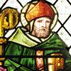 Bishop Robert Grosseteste depicted in a stained glass window by Edward Burne-Jones in St Paul's Church in Morton, Lincolnshire i