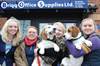 Left to right: Jenny Harris from Jerry Green Dog Rescue, Jenny Ellis, Mireille West and Emma West from Brigg Office Supplies, and beagles Pippy and Kodi