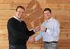Mike Tuck from Bildurn Properties handing the keys for Allen Signs' new Nottingham office to Sales and Marketing Executive Glen Merryweather