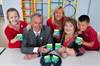 Dr Hilary Jones with Bentley High Street Primary School Head Janis James, Civic Mayor Christine Mills and pupils Libby Watson (8) and Liam Kennedy (10