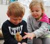 Pictured is Jack Smith with Jessica Margrett (both three) as they hold one of the new chicks at The Old Station Nursery at Lincoln marina