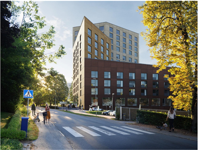 Datorgenererad visionsbild av Villa Kevinge Strand.