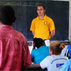 A Scientology Volunteer Minister conducting a workshop in Study Technology at the Tenavatu Primary School in Guadalcanal