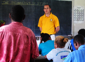 A Scientology Volunteer Minister conducting a workshop in Study Technology at the Tenavatu Primary School in Guadalcanal