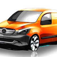 Skitse af den nye mini-van fra Mercedes-Benz. Citan kommer på markedet til efteråret og vises første gang for offentligheden på IAA-messen i Hannover til september.
