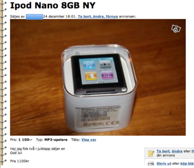 Julklappsannons ipod Nano