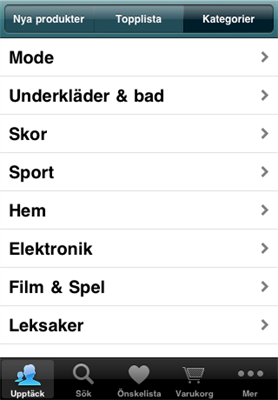 Ellos iPhoneapplikation - Kategorier 