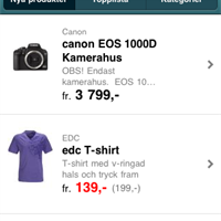 Ellos iPhoneapplikation - produktkategorier 
