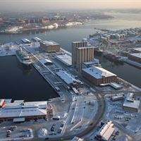 Flygbild med Magasin 3 i Frihamnen