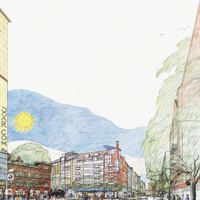 Bostäder utsikt över Lilla Bantorget skiss Arken arkitekter