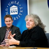 Nobelpristagaren i kemi 2009 Ada Yonath och professor Fredrik Almqvist