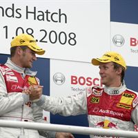 Timo Scheider och Mattias Ekström på pallen i Brand Hatch