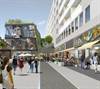 Hornstulls nya stadsdelscentrum kvarteret Bulten 19, torgbild Långholmsgatan, visionsbild: w+e  