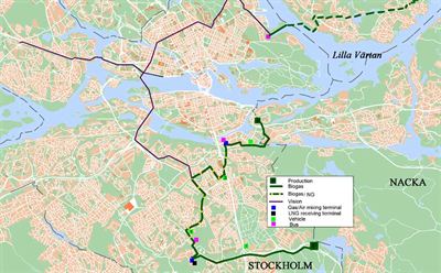 Karta över fordonsgasnätet i Stockholm