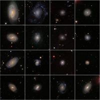 Ett litet urval om 16 galaxer (av de 30 000 galaxer som analyserats av Kambiz Fathi) belyser den variationsrikedom som dessa galaxer har uppnått, trots deras likheter med Vintergatan. Foto: K.Fathi/Sloan Digital Sky Survey