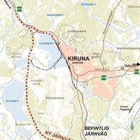 Karta över ny järnväg i Kiruna