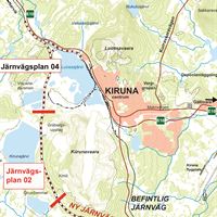 Karta över ny järnväg i Kiruna