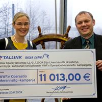 WWF Suomen pääsihteeri Liisa Rohweder ja Tallink Silja Oy:n toimitusjohtaja Margus Schults
