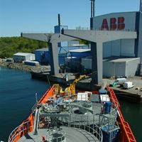 Lastning av kraftkabel från ABBs kabelfabrik i Karlskrona