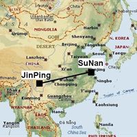 Karta över UHVDC-länken Jinping-Sunan 