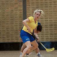 Ulrika Svantesson i det svenska guldlaget i innebandy i WTG2011