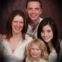 Scientologist Colleen May, husband Shawn, and daughters Jessica and Jaymie (clockwise) 