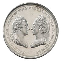 Gustaf 111 och Sofia Magdalena trolovades redan då de var fem år . Femton år senare 1766 reste Sofia Magdalena från Danmark för att gifta sig med kronprins Gustav. Foto: Kungl. Myntkabinettet