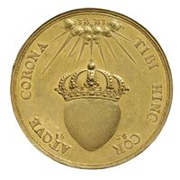 Drottning Hedvig Eleonoras bröllop och kröningsmedalj 1654. Foto. Kungl. Myntkabinettet