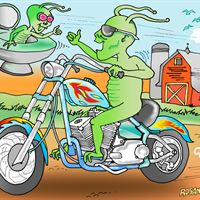 Color Cartoon Features Alien On Cycle