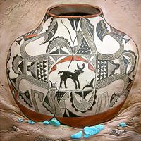 Acoma Deer - pictorial leather sculpture by Roger Kull