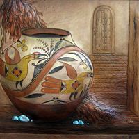 A Santa Fe Gathering by Roger Kull - Pictorial Leather Sculpture