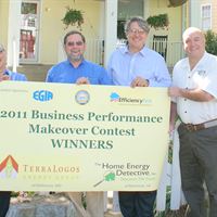From left: Susan and Peter Van Buren of TerraLogos Energy Group, Larry Zarker of BPI (contest co-host) and Troy Tanner of The Home Energy Detective.