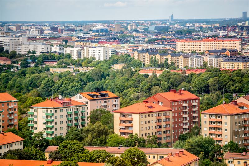 Bostadshus i Stockholm frn ovan