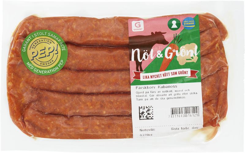 Nöt Grönt Färskkorv Kabanoss