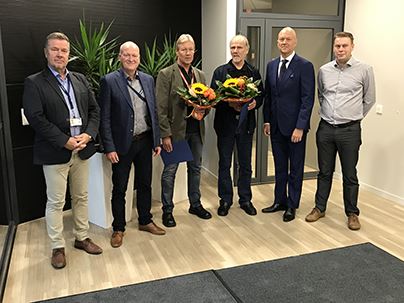 From left Markku Salonen Region Manager Sakari Toikkanen Executive Vice President Industrial Solutions Teuvo Valjakka VeliMatti Vehvilinen Ari Lehtoranta CEO of Caverion Group and Jussi Vesala Unit Manager 