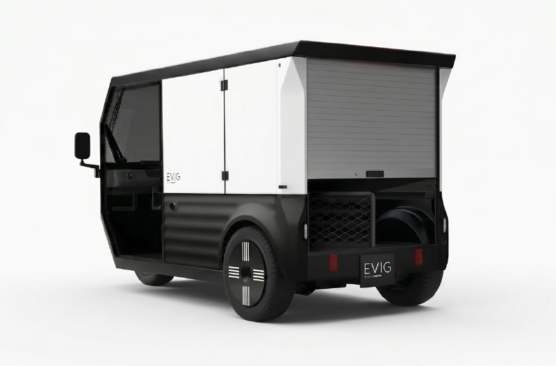 The image depicts a sleek, modern electric vehicle (EV) with a flat, black roof and a white side panel.
AI-generated content may be incorrect.