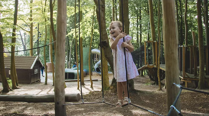 A child standing on a tree
Description automatically generated
