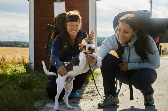 A couple of women petting a dog

AI-generated content may be incorrect.