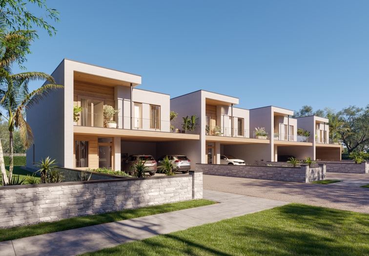 A row of houses with a driveway and grass

AI-generated content may be incorrect.