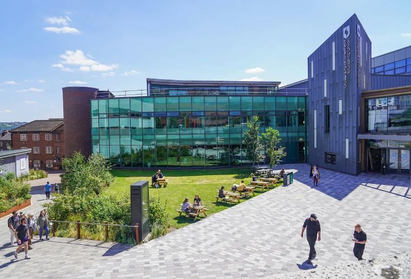 Students gather outside the University of Sheffield Students’ Union, a space at the heart of campus life, now easier to navigate thanks to recent digital accessibility improvements.