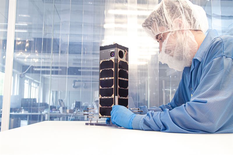 W-Cube nanosatellite and Janne Kuhno, co-founder and Lead Engineer, Kuva Space.jpg