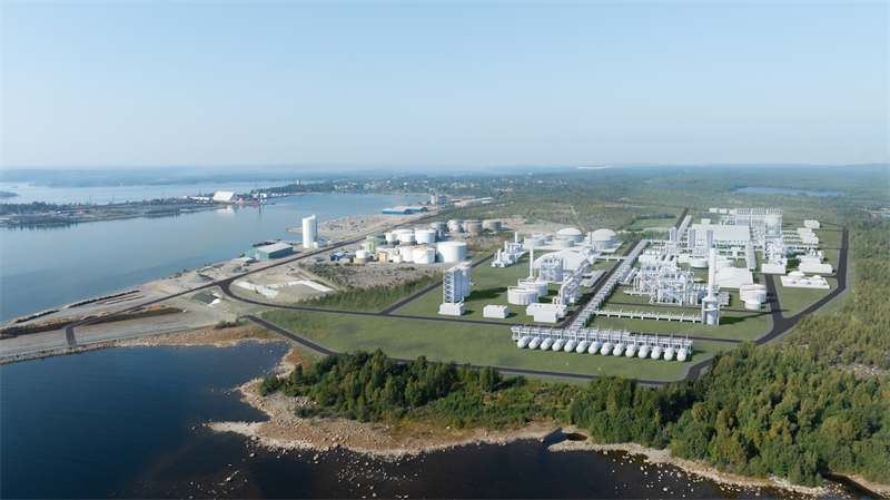 En skiss p hur den planerade fabriken kan komma att se ut